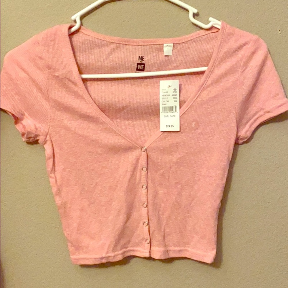 Pink button up crop top